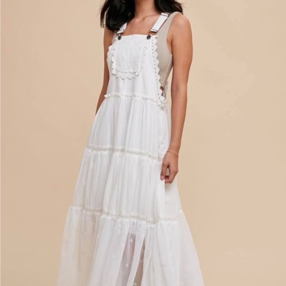 White Overall Tiered Eyelet Maxi Dress